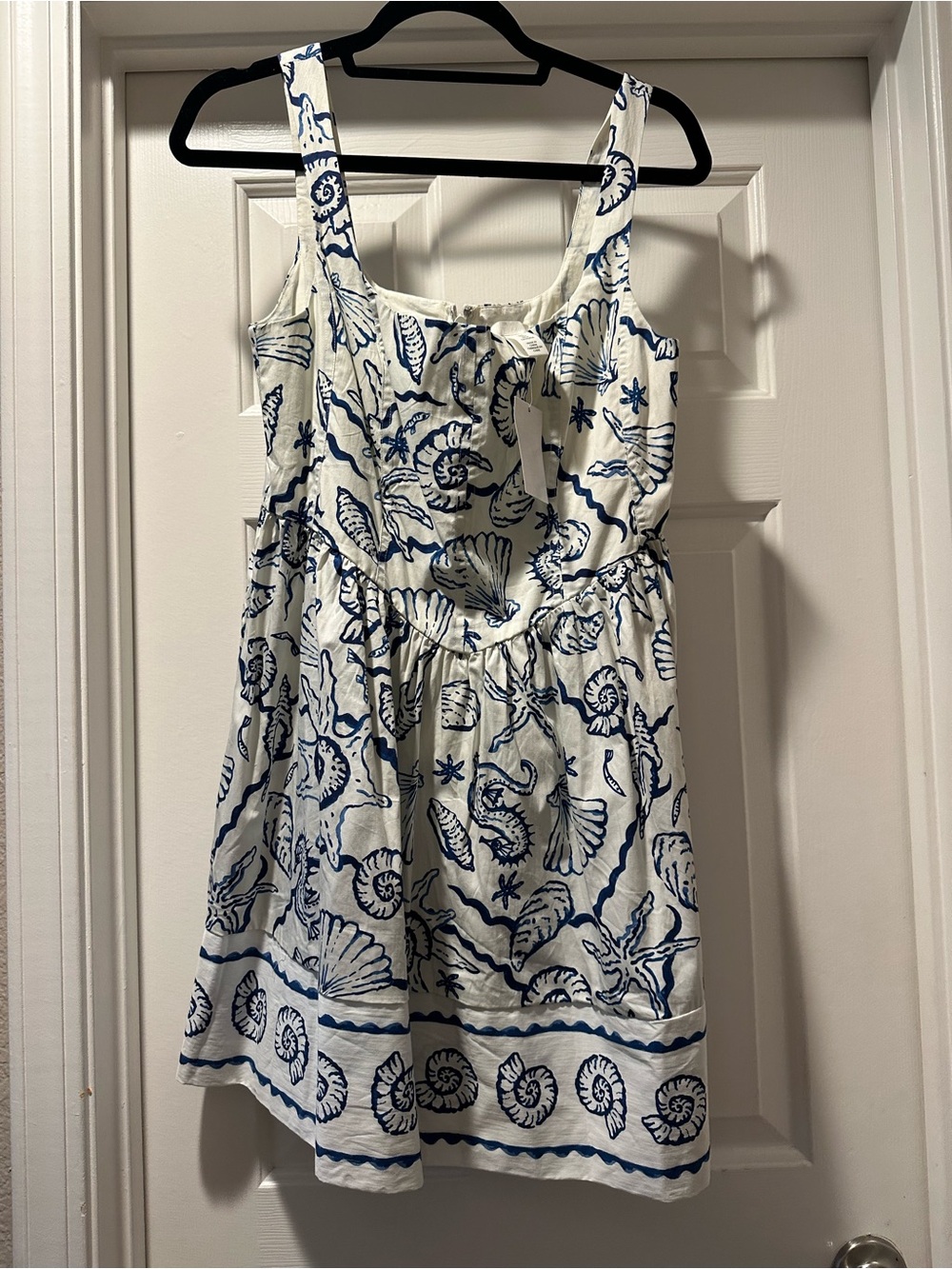 H&M White Mini Dress with Blue Seashell Print